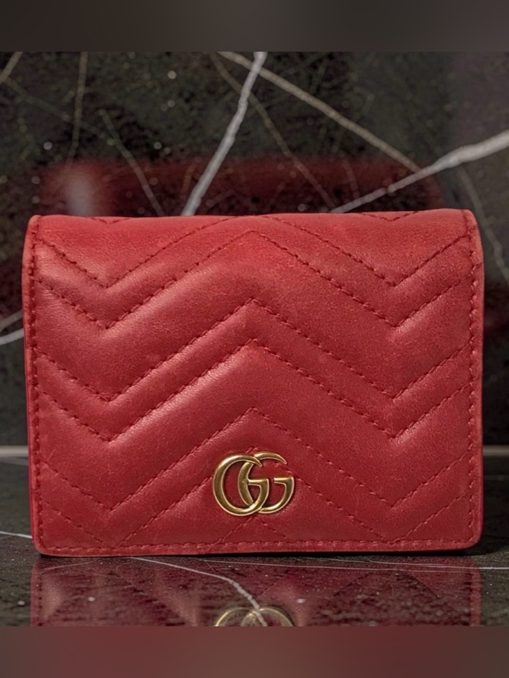 Gucci GG Marmont Leather Wallet-Red
